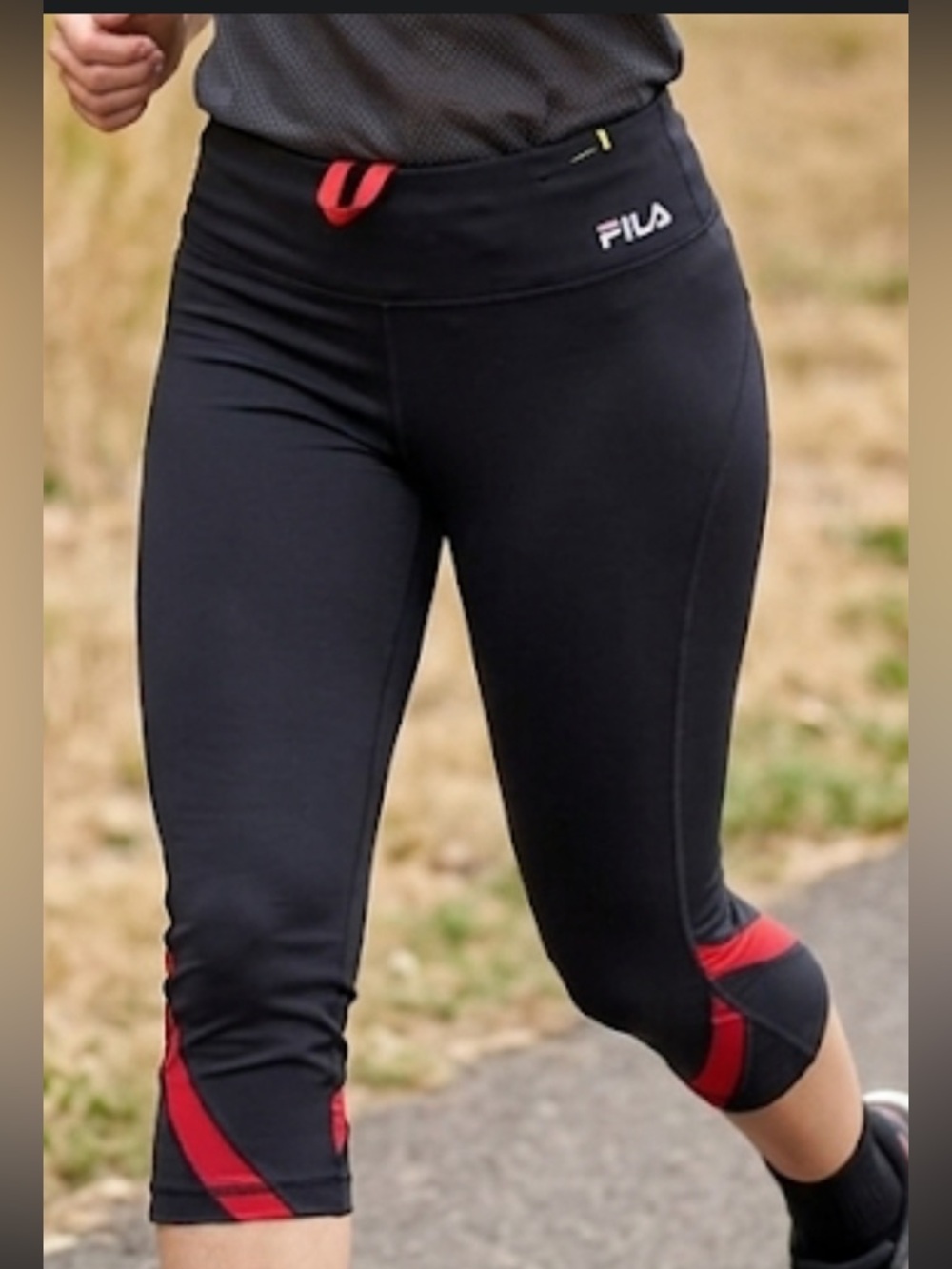 FILA Black Capri Leggings with Red Accents Size M